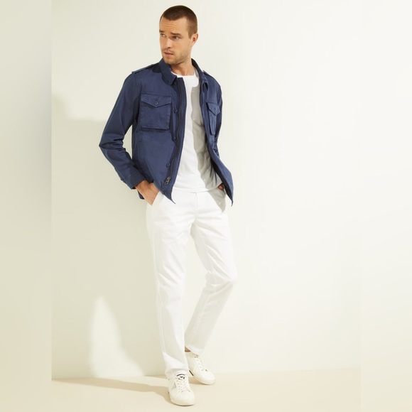 New GUESS Washed Twill Cargo Jacket SZ L - Picture 3 of 12